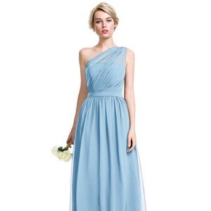 JJ’s House A-Line One-Shoulder Floor-Length Chiffon Bridesmaid Dress Light Blue